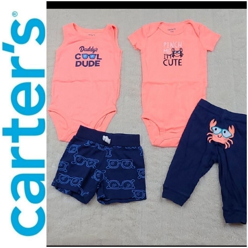 Carter's 6M Neon Orange Crab Onesie Short Pant 4pc